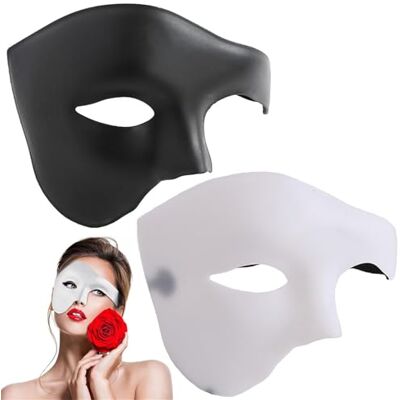 FUSHENGCHUANG 2 Pièces Masque Demi-Visage Fantôme De l'Opéra d'Halloween, Masque Fantôme Demi-Visage Borgne, Costume De Couple De Mascarade Masculin Et Féminin (Noir Et Blanc) - Publicité FUSHENGCHUANG 2 Pièces Masque Demi-Visage Fantôme De l'Opéra d'Halloween, Masque Fantôme Demi-Visage Borgne, Costume De Couple De Mascarade Masculin Et Féminin (Noir Et Blanc) - Publicité