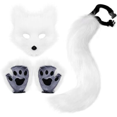 DRESHOW Queue de Renard en Fausse Fourrure Masque en peluche Chat Loup Duveteux Halloween Costume De Fête Gants à Pattes de Chat Cosplay Ensemble pour Femme - Publicité DRESHOW Queue de Renard en Fausse Fourrure Masque en peluche Chat Loup Duveteux Halloween Costume De Fête Gants à Pattes de Chat Cosplay Ensemble pour Femme - Publicité
