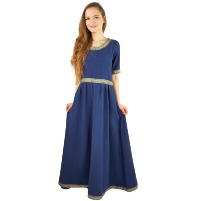 Leonardo Carbone Robe Ennlin pour femme Design bordure Lacets dans le dos Carnaval, Halloween, cosplay, LARP, médiéval, viking, costume, ligne A, 100 % coton - Publicité Leonardo Carbone Robe Ennlin pour femme Design bordure Lacets dans le dos Carnaval, Halloween, cosplay, LARP, médiéval, viking, costume, ligne A, 100 % coton - Publicité