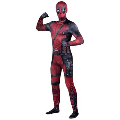 Jazwares Deadpool Costume zentai pour adulte, costume d'Halloween officiel en élasthanne imprimé avec masque à capuche - Publicité Jazwares Deadpool Costume zentai pour adulte, costume d'Halloween officiel en élasthanne imprimé avec masque à capuche - Publicité