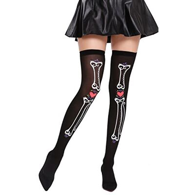 Dress Me Up BB-027-black Bas Dames Genoux Noirs os cœurs Jours des Morts Halloween Mexique - Publicité Dress Me Up BB-027-black Bas Dames Genoux Noirs os cœurs Jours des Morts Halloween Mexique - Publicité