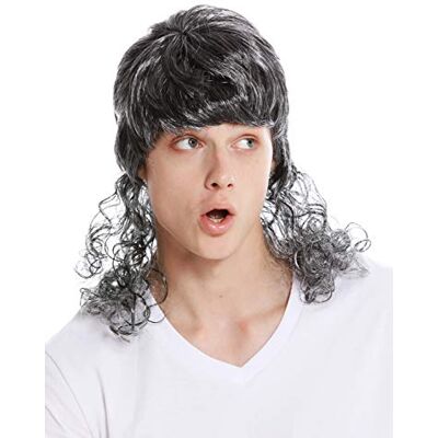 WIG ME UP 60893-P68 Perruque Dame Homme Carnaval bouclée Coupe mulet beauf Chanteur de variété Star de Film Noir Gris - Publicité WIG ME UP 60893-P68 Perruque Dame Homme Carnaval bouclée Coupe mulet beauf Chanteur de variété Star de Film Noir Gris - Publicité