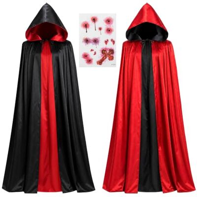 JOYIN Costume de vampire unisexe pour adulte avec cape réversible à capuche et cicatrice de tatouage pour Halloween, fête costumée, fête à thème Dracula et costume de Transylvanie - Publicité JOYIN Costume de vampire unisexe pour adulte avec cape réversible à capuche et cicatrice de tatouage pour Halloween, fête costumée, fête à thème Dracula et costume de Transylvanie - Publicité