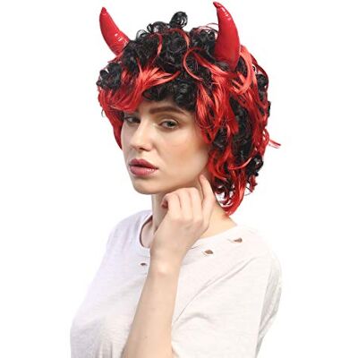 WIG ME UP 4045-P103-13 Perruque Carnaval Homme Femme Halloween Diable démon Cornes Noir Rouge - Publicité WIG ME UP 4045-P103-13 Perruque Carnaval Homme Femme Halloween Diable démon Cornes Noir Rouge - Publicité