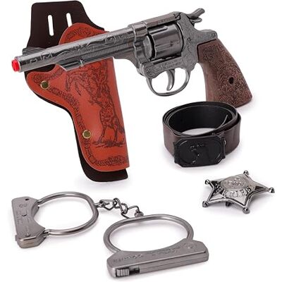 Toyland ® 20cm (8") Ensemble de déguisements de shérif 5 pièces Pistolet à amorces en métal moulé sous Pression, Ceinture, étui, Menottes et Badge - Publicité Toyland ® 20cm (8") Ensemble de déguisements de shérif 5 pièces Pistolet à amorces en métal moulé sous Pression, Ceinture, étui, Menottes et Badge - Publicité