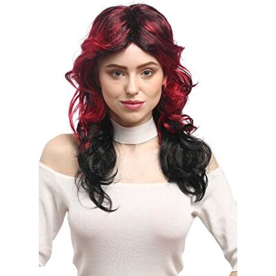 WIG ME UP 91219-ZA103-ZA13A Perruque Dames Carnaval Halloween Gothic Diva Noir Rouge strié Ombre taquiné ondulé, Raie au Milieu - Publicité WIG ME UP 91219-ZA103-ZA13A Perruque Dames Carnaval Halloween Gothic Diva Noir Rouge strié Ombre taquiné ondulé, Raie au Milieu - Publicité
