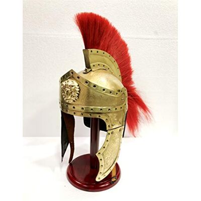 Antique Casque médiéval romain Centurion vintage armure rouge crête plume spartiates avec support en bois - Publicité Antique Casque médiéval romain Centurion vintage armure rouge crête plume spartiates avec support en bois - Publicité