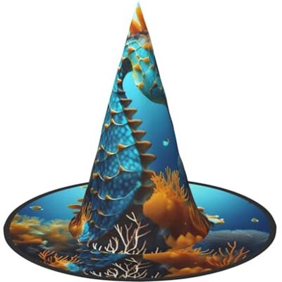 SamLng Chapeau de sorcière bleu hippocampe d'Halloween pour adultes Chapeau de fête pour bal masqué, carnaval, cosplay Corne pointue décorative - Publicité SamLng Chapeau de sorcière bleu hippocampe d'Halloween pour adultes Chapeau de fête pour bal masqué, carnaval, cosplay Corne pointue décorative - Publicité