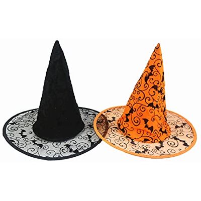 Hooin Chapeau de sorcière d'Halloween Chapeaux de fête de sorcière/sorcier en toile d'araignée d'Halloween. Lot de 2 (noir et orange) - Publicité Hooin Chapeau de sorcière d'Halloween Chapeaux de fête de sorcière/sorcier en toile d'araignée d'Halloween. Lot de 2 (noir et orange) - Publicité