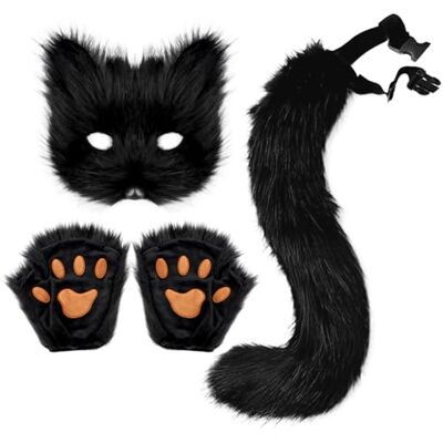 DRESHOW Queue de Renard en Fausse Fourrure Masque en peluche Chat Loup Duveteux Halloween Costume De Fête Gants à Pattes de Chat Cosplay Ensemble pour Femme - Publicité DRESHOW Queue de Renard en Fausse Fourrure Masque en peluche Chat Loup Duveteux Halloween Costume De Fête Gants à Pattes de Chat Cosplay Ensemble pour Femme - Publicité