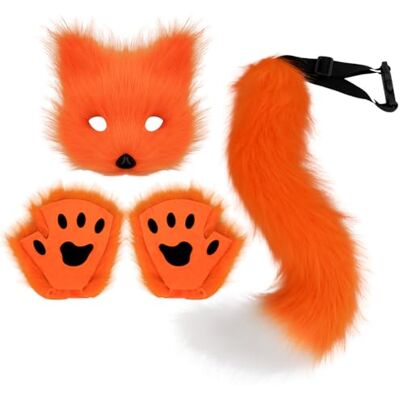 DRESHOW Queue de Renard en Fausse Fourrure Masque en peluche Chat Loup Duveteux Halloween Costume De Fête Gants à Pattes de Chat Cosplay Ensemble pour Femme - Publicité DRESHOW Queue de Renard en Fausse Fourrure Masque en peluche Chat Loup Duveteux Halloween Costume De Fête Gants à Pattes de Chat Cosplay Ensemble pour Femme - Publicité