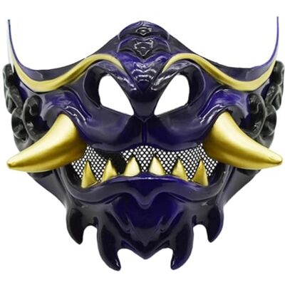 Sanfly Masque Demi-visage Samurai Oni En Plastique, Masque Hannya Japonais Pour Costume D'halloween, Accessoires De Fête Cosplay - Publicité Sanfly Masque Demi-visage Samurai Oni En Plastique, Masque Hannya Japonais Pour Costume D'halloween, Accessoires De Fête Cosplay - Publicité