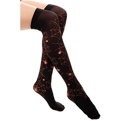 Dress Me Up W-042 Chaussettes hautes noires motif toile d'araignée rouge sorcière gothique pour halloween carnaval - Publicité Dress Me Up W-042 Chaussettes hautes noires motif toile d'araignée rouge sorcière gothique pour halloween carnaval - Publicité