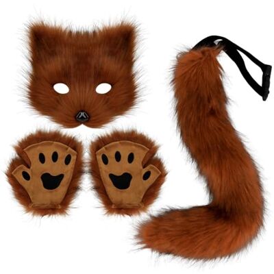 DRESHOW Queue de Renard en Fausse Fourrure Masque en peluche Chat Loup Duveteux Halloween Costume De Fête Gants à Pattes de Chat Cosplay Ensemble pour Femme - Publicité DRESHOW Queue de Renard en Fausse Fourrure Masque en peluche Chat Loup Duveteux Halloween Costume De Fête Gants à Pattes de Chat Cosplay Ensemble pour Femme - Publicité