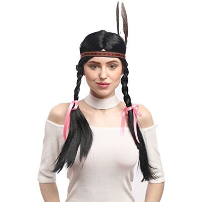 WIG ME UP 7001 ZA103 Perruque Dames Carnaval Noir Amérindienne Indienne Squaw, Longues Tresses, Bandeau, Plumes, 60 cm - Publicité WIG ME UP 7001 ZA103 Perruque Dames Carnaval Noir Amérindienne Indienne Squaw, Longues Tresses, Bandeau, Plumes, 60 cm - Publicité