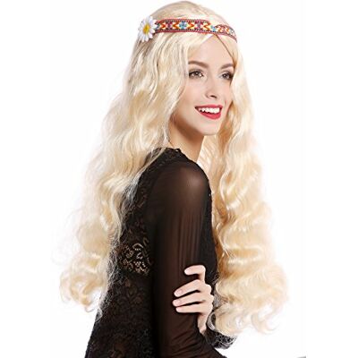 WIG ME UP 91298-ZA02 Perruque longue blonde ondulée raie milieu bandeau fleur dame homme carnaval halloween enfant d'honneur hippie années 60 70 - Publicité WIG ME UP 91298-ZA02 Perruque longue blonde ondulée raie milieu bandeau fleur dame homme carnaval halloween enfant d'honneur hippie années 60 70 - Publicité