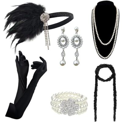 DRESHOW 1920s Accessories Gatsby Costume Set Bandeau Flapper Accessoires Collier Gants pour Femmes - Publicité DRESHOW 1920s Accessories Gatsby Costume Set Bandeau Flapper Accessoires Collier Gants pour Femmes - Publicité