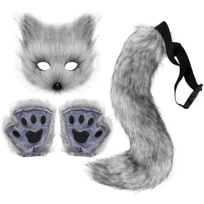 DRESHOW Queue de Renard en Fausse Fourrure Masque en peluche Chat Loup Duveteux Halloween Costume De Fête Gants à Pattes de Chat Cosplay Ensemble pour Femme - Publicité DRESHOW Queue de Renard en Fausse Fourrure Masque en peluche Chat Loup Duveteux Halloween Costume De Fête Gants à Pattes de Chat Cosplay Ensemble pour Femme - Publicité