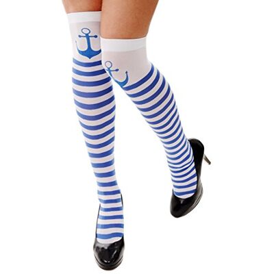 Dress Me Up Z178 Bas de carnaval rayés, blancs / rayures bleues et ancres, pour épouse de marin, femme matelot - Publicité Dress Me Up Z178 Bas de carnaval rayés, blancs / rayures bleues et ancres, pour épouse de marin, femme matelot - Publicité