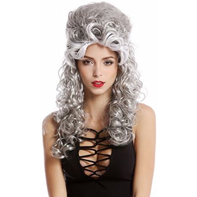 WIG ME UP 90904-ZA63/ZA103+ZA62 Perruque longue bouclée noire argent gris blanc mèches dame halloween carnaval baroque Renaissance - Publicité WIG ME UP 90904-ZA63/ZA103+ZA62 Perruque longue bouclée noire argent gris blanc mèches dame halloween carnaval baroque Renaissance - Publicité