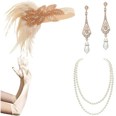 BABEYOND Accessoire Gastby des Années 1920 Costume Flapper Accessoire pour Femme y Compris Bandeau Collier Gants - Publicité BABEYOND Accessoire Gastby des Années 1920 Costume Flapper Accessoire pour Femme y Compris Bandeau Collier Gants - Publicité