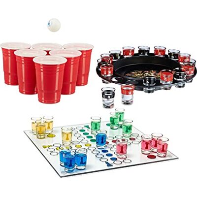 Relaxdays Set de 3 Jeux d'alcool pour Adultes, Ludo, Roulette, Beer Pong, Anniversaire, soirée Filles, Hommes, schnaps, dès 18 Ans - Publicité Relaxdays Set de 3 Jeux d'alcool pour Adultes, Ludo, Roulette, Beer Pong, Anniversaire, soirée Filles, Hommes, schnaps, dès 18 Ans - Publicité