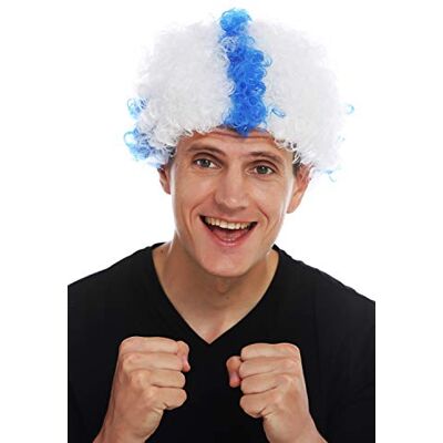 WIG ME UP MMAM-15M Perruque Carnaval Afro Perruque de Fan Football Coupe du Monde Finland Suomi Croix Bleue sur Blanc - Publicité WIG ME UP MMAM-15M Perruque Carnaval Afro Perruque de Fan Football Coupe du Monde Finland Suomi Croix Bleue sur Blanc - Publicité