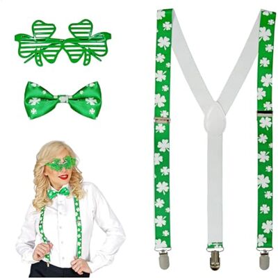 com-four com 3 pièces four® set de costume St Patrick en pour adultes, bretelles nœud papillon et lunettes avec trèfle pour carnaval et soirées à thème - Publicité com-four com 3 pièces four® set de costume St Patrick en pour adultes, bretelles nœud papillon et lunettes avec trèfle pour carnaval et soirées à thème - Publicité