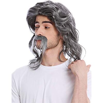 WIG ME UP 91098-ZA63/ZA103 Perruque Longue Moustache Homme Gaulois Germain Barde beauf prolétaire années 70 Coupe mulet Gris moucheté - Publicité WIG ME UP 91098-ZA63/ZA103 Perruque Longue Moustache Homme Gaulois Germain Barde beauf prolétaire années 70 Coupe mulet Gris moucheté - Publicité