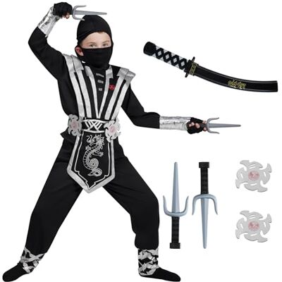Spooktacular Creations Ensemble de costumes de luxe Ninja argenté avec accessoires en mousse Ninja, jouets pour enfants, tenue de Kung Fu, idées d'Halloween (enfants de 3 à 4 ans) - Publicité Spooktacular Creations Ensemble de costumes de luxe Ninja argenté avec accessoires en mousse Ninja, jouets pour enfants, tenue de Kung Fu, idées d'Halloween (enfants de 3 à 4 ans) - Publicité