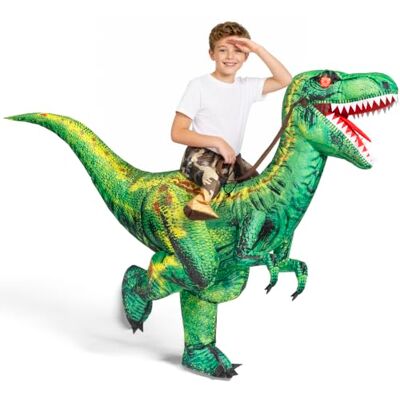 Spooktacular Creations Costume de dinosaure gonflable pour enfants, costume de T-rex avec yeux lumineux LED, chevauchant un raptor, impression numérique, costumes d'Halloween - Publicité Spooktacular Creations Costume de dinosaure gonflable pour enfants, costume de T-rex avec yeux lumineux LED, chevauchant un raptor, impression numérique, costumes d'Halloween - Publicité