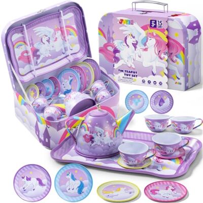 JOYIN Ensemble théière en étain pour goûter et Cuisine d'enfants Motif château de Licorne Violet - Publicité JOYIN Ensemble théière en étain pour goûter et Cuisine d'enfants Motif château de Licorne Violet - Publicité