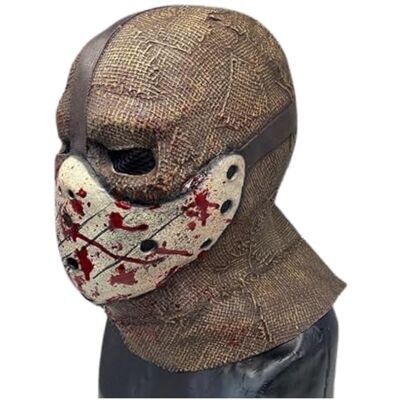 Rubber Johnnies Masque d'épouvantail, style toile de jute, masque de hockey, adulte, tête complète, masque en latex, grand masque d'Halloween - Publicité Rubber Johnnies Masque d'épouvantail, style toile de jute, masque de hockey, adulte, tête complète, masque en latex, grand masque d'Halloween - Publicité