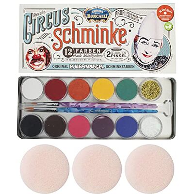 Eulenspiegel 212288 Palette métal Circus Roncalli, 10 x 5 g de couleurs, 1 paillette Classic Gold, 1 paillette Perlmutt, 2 pinceaux Celebration, 3 éponges - Publicité Eulenspiegel 212288 Palette métal Circus Roncalli, 10 x 5 g de couleurs, 1 paillette Classic Gold, 1 paillette Perlmutt, 2 pinceaux Celebration, 3 éponges - Publicité