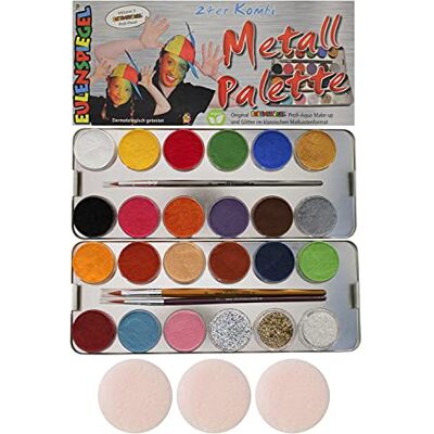 Eulenspiegel 224205 Maquillage aqua professionnel, 21 couleurs, 3 paillettes, 3 pinceaux professionnels, palette en métal - Publicité Eulenspiegel 224205 Maquillage aqua professionnel, 21 couleurs, 3 paillettes, 3 pinceaux professionnels, palette en métal - Publicité