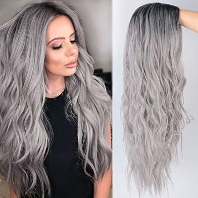 Panda Longue perruque blonde ombrée avec racines foncées en cheveux synthétiques pour femme effet ondulé naturel, pour cosplay, fête ou usage quotidien - Publicité Panda Longue perruque blonde ombrée avec racines foncées en cheveux synthétiques pour femme effet ondulé naturel, pour cosplay, fête ou usage quotidien - Publicité