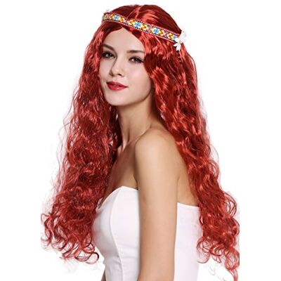 WIG ME UP 91298-ZA350 Perruque Dame Homme Carnaval Halloween Hippie années 60 70 Longue Rouge ondulée Raie Centrale Bandeau Fleur - Publicité WIG ME UP 91298-ZA350 Perruque Dame Homme Carnaval Halloween Hippie années 60 70 Longue Rouge ondulée Raie Centrale Bandeau Fleur - Publicité