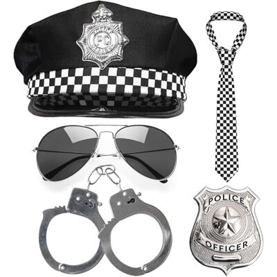 REDSTAR Déguisement Policier Policière Adulte, 5 Accessoires: Casquette, Menottes Kit policier 5 pièces adulte : casquette de police, menottes, insigne, cravate et lunettes de soleil pour Halloween, carnaval - Publicité REDSTAR Déguisement Policier Policière Adulte, 5 Accessoires: Casquette, Menottes Kit policier 5 pièces adulte : casquette de police, menottes, insigne, cravate et lunettes de soleil pour Halloween, carnaval - Publicité
