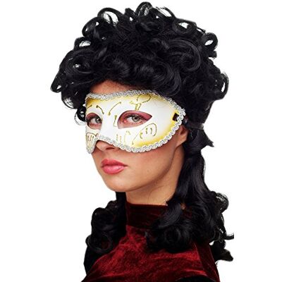Dress Me Up Masque vénitien carnaval femme mi-masque loup société bal blanc et doré 65-01 - Publicité Dress Me Up Masque vénitien carnaval femme mi-masque loup société bal blanc et doré 65-01 - Publicité