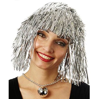 Funny Fashion Perruque disco lamelle métal argenté perruque fete en lamelle métalisée couleur argent - Publicité Funny Fashion Perruque disco lamelle métal argenté perruque fete en lamelle métalisée couleur argent - Publicité