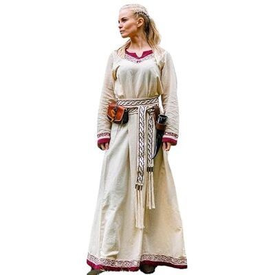 Leonardo Carbone® Lagertha Robe pour femme Broderie à la main Col en V Carnaval, Halloween, cosplay, LARP, Viking, Moyen-Âge, Costume, Robe de fête 100 % coton - Publicité Leonardo Carbone® Lagertha Robe pour femme Broderie à la main Col en V Carnaval, Halloween, cosplay, LARP, Viking, Moyen-Âge, Costume, Robe de fête 100 % coton - Publicité