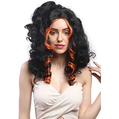 WIG ME UP 31703-P103-24 Perruque Dames Carnaval Halloween Cosplay Vamp Vampire volumineux, Raie médiane, Longs, bouclés stries Orange Noir - Publicité WIG ME UP 31703-P103-24 Perruque Dames Carnaval Halloween Cosplay Vamp Vampire volumineux, Raie médiane, Longs, bouclés stries Orange Noir - Publicité