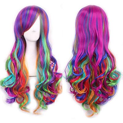 ColorfulPanda Perruque Multicolore longue bouclée pour femme, perruque de cheveux synthétiques perruques colorées pour la fête de Costume Cosplay(Arc En Ciel Couleur) - Publicité ColorfulPanda Perruque Multicolore longue bouclée pour femme, perruque de cheveux synthétiques perruques colorées pour la fête de Costume Cosplay(Arc En Ciel Couleur) - Publicité
