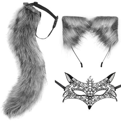 DRESHOW Ensemble Queue et Oreilles de Renard Loup Masque Dentelle, Longue Fausse Fourrure Queue Pince à Cheveux Oreille et Masque Cosplay Costume pour Halloween, Noël, Fête Costumée - Publicité DRESHOW Ensemble Queue et Oreilles de Renard Loup Masque Dentelle, Longue Fausse Fourrure Queue Pince à Cheveux Oreille et Masque Cosplay Costume pour Halloween, Noël, Fête Costumée - Publicité