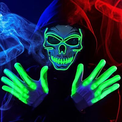 JOYIN Masque de tête de mort à LED pour Halloween avec gants lumineux, crâne effrayant et lumineux dans le noir pour adultes, accessoire de déguisement - Publicité JOYIN Masque de tête de mort à LED pour Halloween avec gants lumineux, crâne effrayant et lumineux dans le noir pour adultes, accessoire de déguisement - Publicité