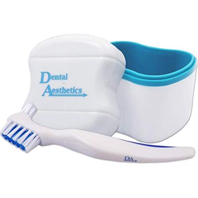 Dental Aesthetics Bain et Brosse pour Dentiers ~ Solution de Rangement pour Tremper les Dentiers, Brosse à Double Embouts - Publicité Dental Aesthetics Bain et Brosse pour Dentiers ~ Solution de Rangement pour Tremper les Dentiers, Brosse à Double Embouts - Publicité