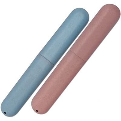 Étui pour brosse à dents en paille de blé écologique Dental Aesthetics x 2, Bleu/rose - Publicité Étui pour brosse à dents en paille de blé écologique Dental Aesthetics x 2, Bleu/rose - Publicité
