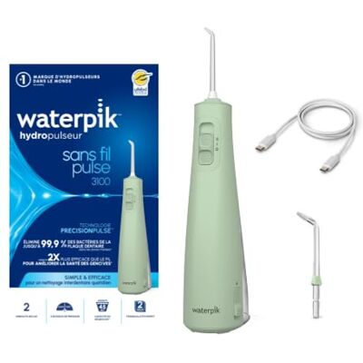 Waterpik WF-20 Pulse, Hydropulseur Sans Fil Waterproof Vert Menthe Jet dentaire rechargeable, 2 niveaux de pressions, 45 secondes de nettoyage, 2 embouts inclus. Recommandé par l'USFBD. Vert - Publicité Waterpik WF-20 Pulse, Hydropulseur Sans Fil Waterproof Vert Menthe Jet dentaire rechargeable, 2 niveaux de pressions, 45 secondes de nettoyage, 2 embouts inclus. Recommandé par l'USFBD. Vert - Publicité