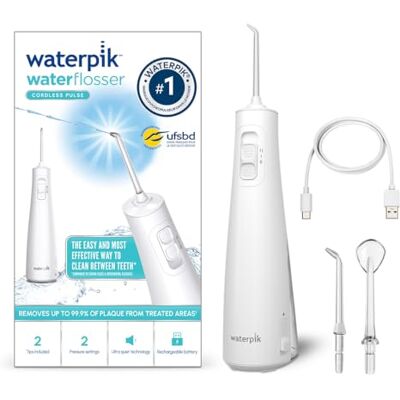 Waterpik WF-20 Pulse, Hydropulseur Sans Fil, Recommandé par l’UFSBD, Jet dentaire Rechargeable, Elimine la Plaque, 2 Niveaux de Pression, 45 Secondes de Nettoyage, 2 Embouts Inclus, Waterproof, Blanc - Publicité Waterpik WF-20 Pulse, Hydropulseur Sans Fil, Recommandé par l’UFSBD, Jet dentaire Rechargeable, Elimine la Plaque, 2 Niveaux de Pression, 45 Secondes de Nettoyage, 2 Embouts Inclus, Waterproof, Blanc - Publicité
