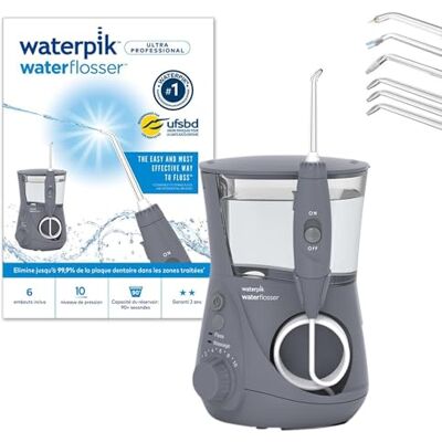 Waterpik Ultra Professionnel Hydropulseur Dentaire -10 niveaux de pression Jet dentaire avec 10 niveaux de pression, 90+ secondes de nettoyage, 6 embouts inclus. Recommandé par l'USFBD. Gris - Publicité Waterpik Ultra Professionnel Hydropulseur Dentaire -10 niveaux de pression Jet dentaire avec 10 niveaux de pression, 90+ secondes de nettoyage, 6 embouts inclus. Recommandé par l'USFBD. Gris - Publicité